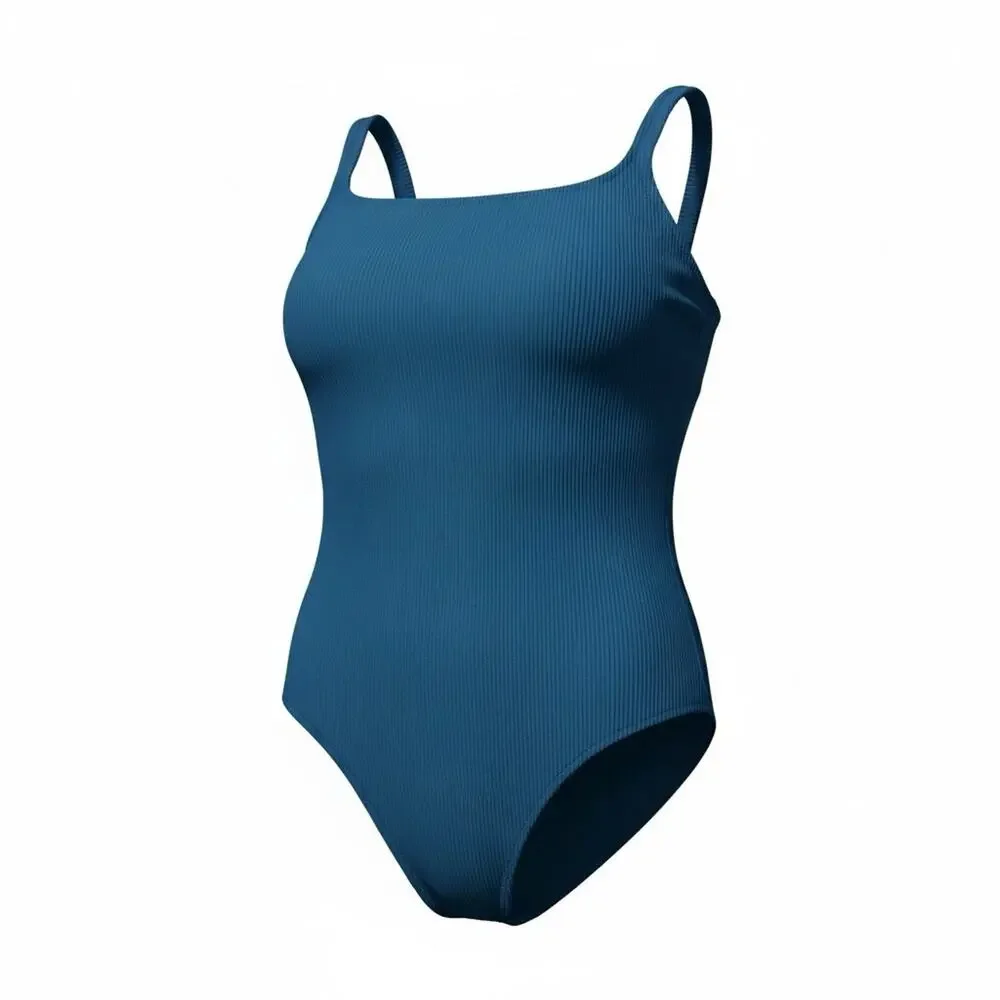 Kona Sol Peacock Blue Textured Square Neck One Piece Swimsuit Size Medium